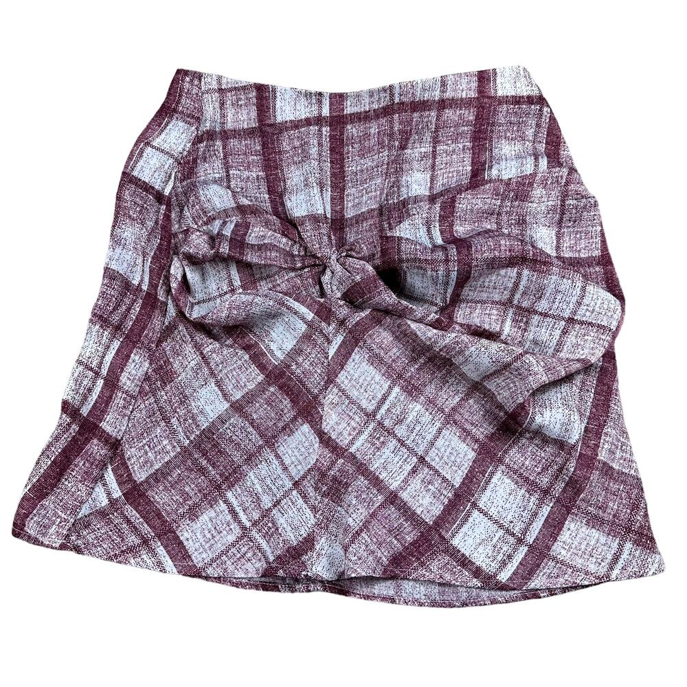 THE FIFTH LABEL Climate Check Burgundy Plaid Twist‎ Front Mini Skirt Size 6 NWT